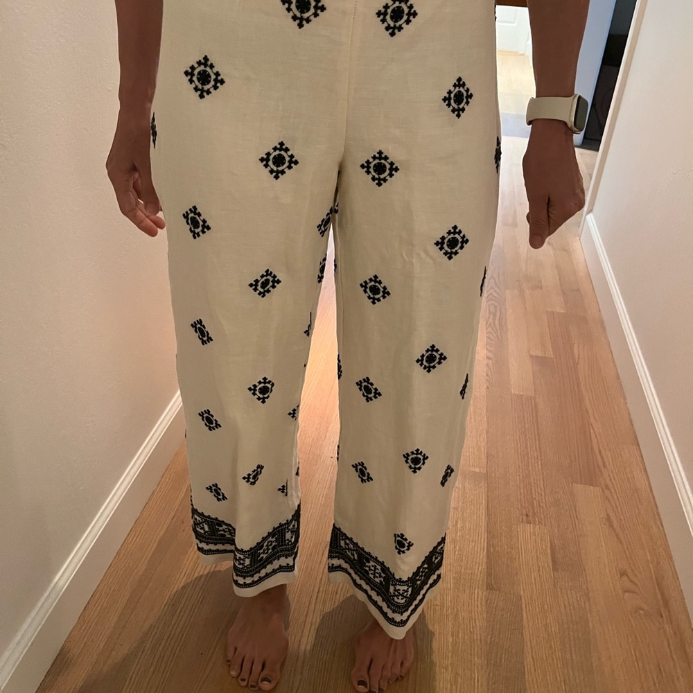 White and Black Patterned Pants